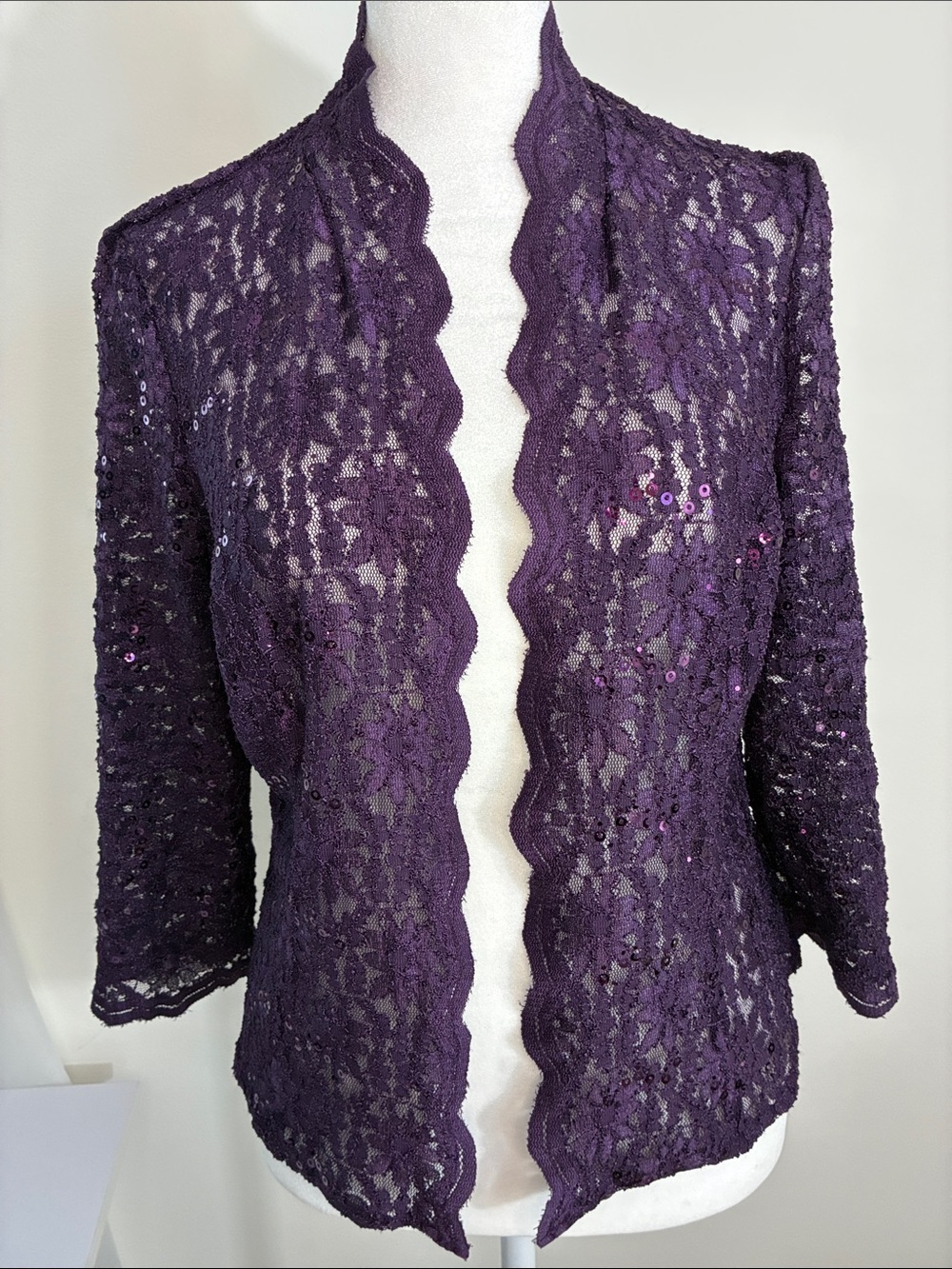 Alex Evenings Deep Purple Lace Open Jacket